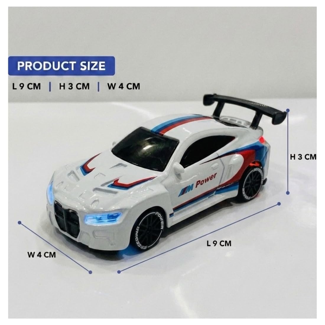 Mini B.M.W R/C Alloy Drift Car 1:64 Scale – 2.4GHz RC Racing Desk Toy with LED Lights, 4WD Action & Rechargeable Battery Type C Rechargable Heavy Quality Kids & Collectors (White)