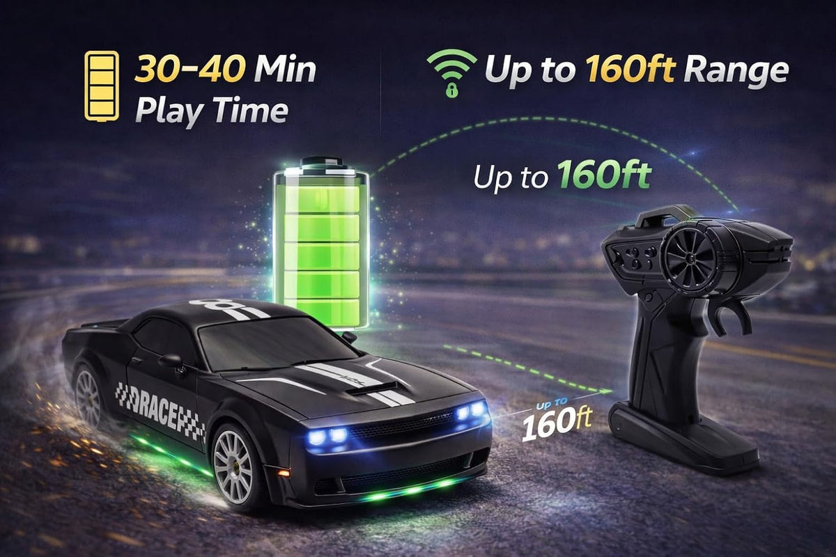 360° Remote Control Stunt Car for Kids | 1:24 RC Racing Drift Car with LED Lights, 2.4GHz Controller, Rechargeable Battery, Long Range 160ft | Gift Toy for Boys & Girls (Black)