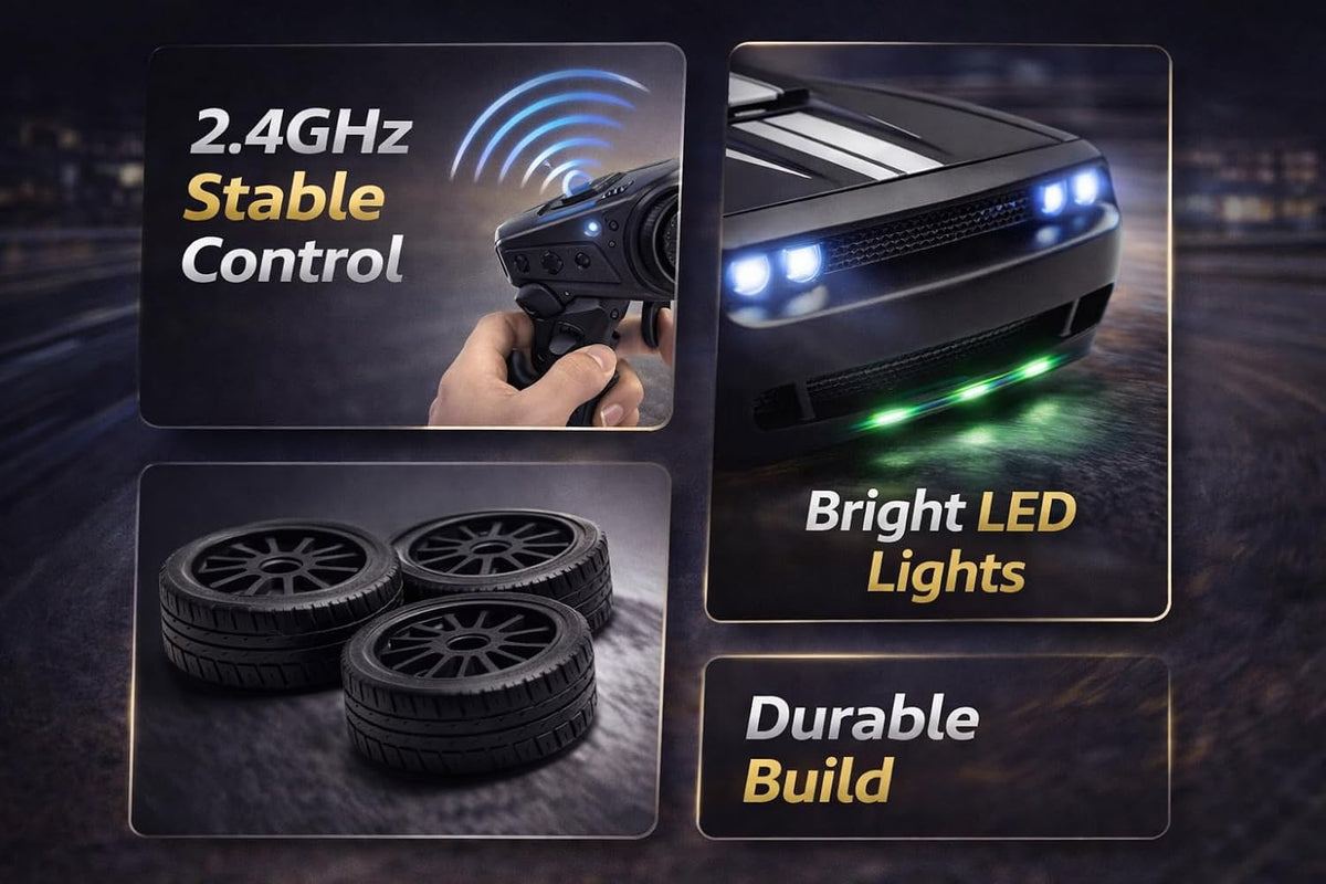 360° Remote Control Stunt Car for Kids | 1:24 RC Racing Drift Car with LED Lights, 2.4GHz Controller, Rechargeable Battery, Long Range 160ft | Gift Toy for Boys & Girls (Black)